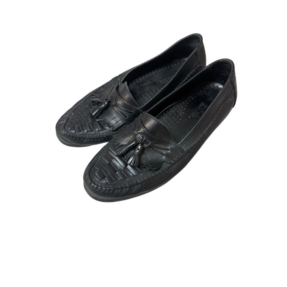 Earth Shoes Tassel Loafer Mens Black Leather Size 9.5
